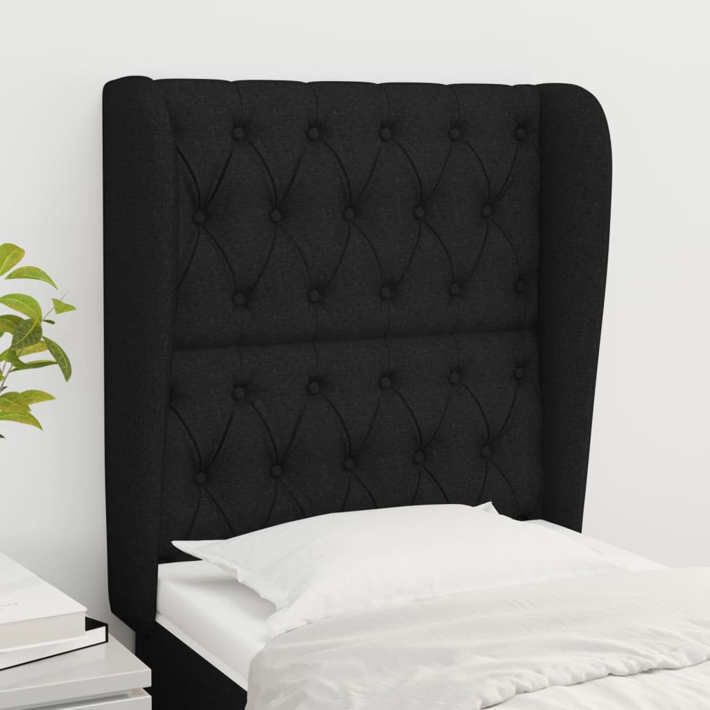 Hoofdbord met randen 83x23x118/128 cm stof zwart is nu te koop bij PeponiXL, paradijselijk wonen!