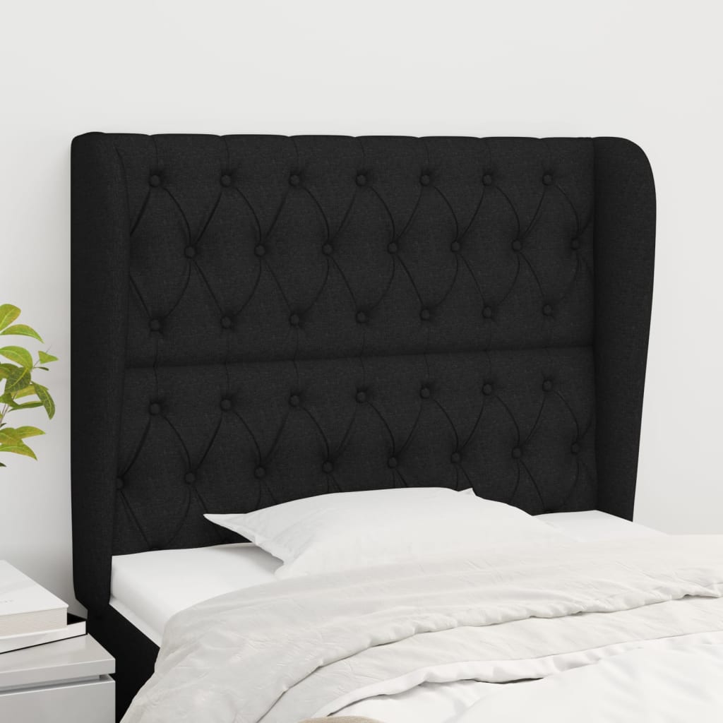 Hoofdbord met randen 93x23x118/128 cm stof zwart is nu te koop bij PeponiXL, paradijselijk wonen!