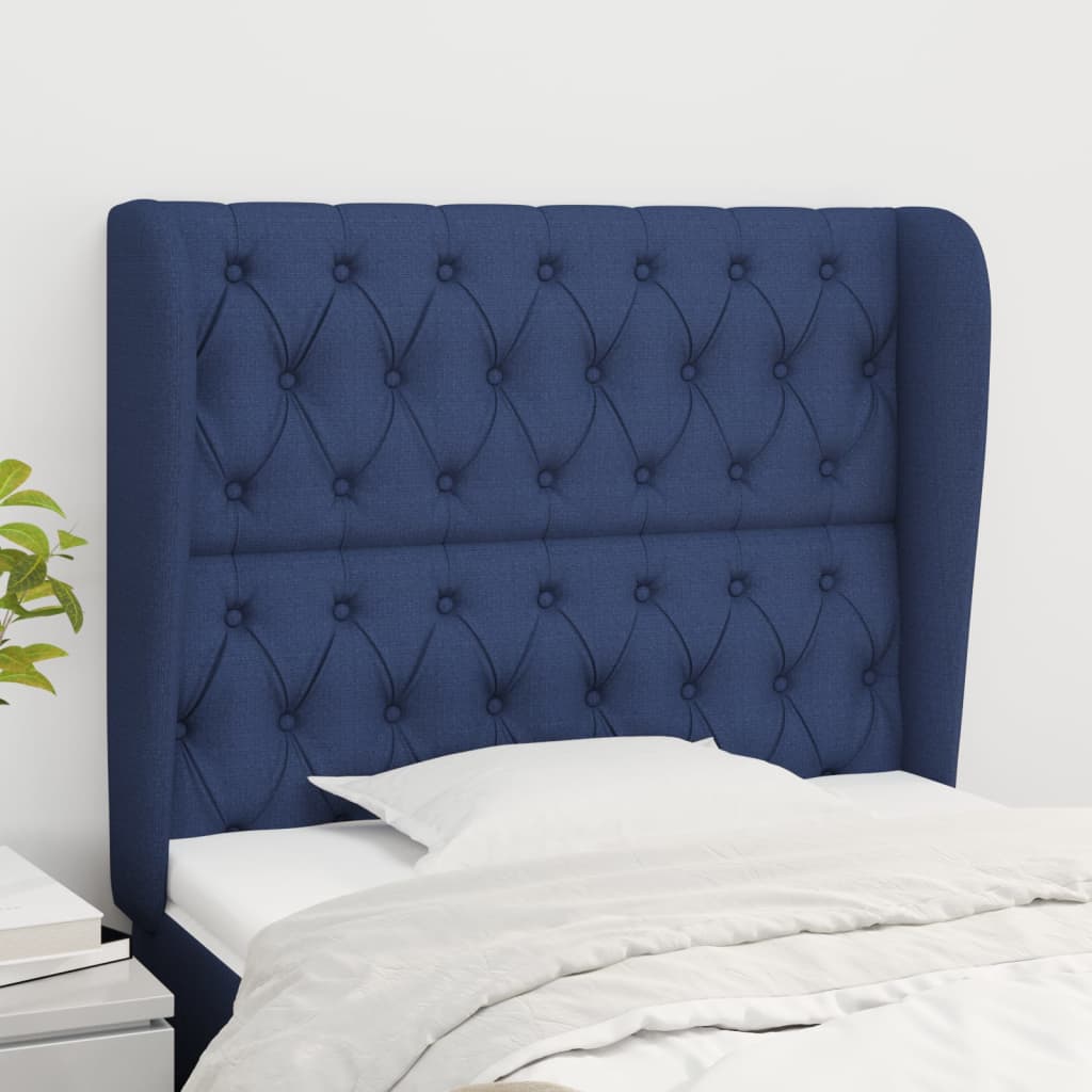 Hoofdbord met randen 93x23x118/128 cm stof blauw is nu te koop bij PeponiXL, paradijselijk wonen!