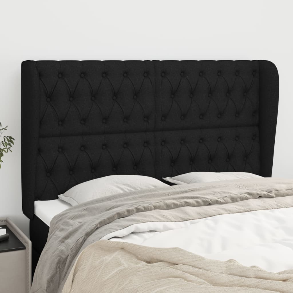 Hoofdbord met randen 163x23x118/128 cm stof zwart is nu te koop bij PeponiXL, paradijselijk wonen!