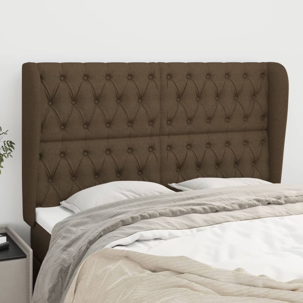 Hoofdbord met randen 163x23x118/128 cm stof donkerbruin is nu te koop bij PeponiXL, paradijselijk wonen!
