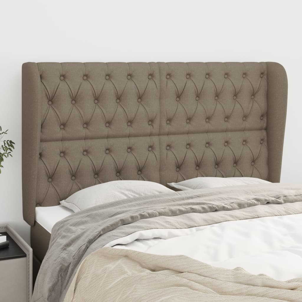 Hoofdbord met randen 163x23x118/128 cm stof taupe is nu te koop bij PeponiXL, paradijselijk wonen!