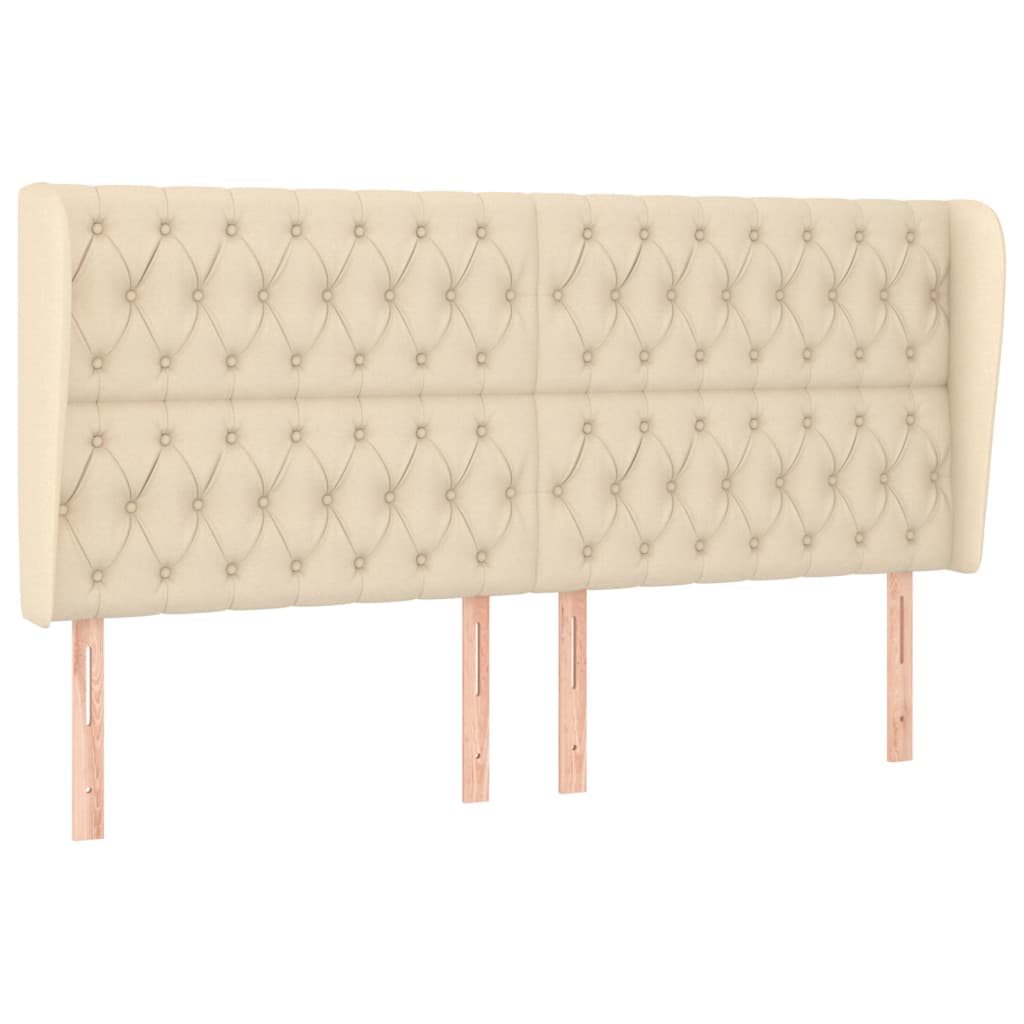 Hoofdbord met randen 203x23x118/128 cm stof crèmekleurig is nu te koop bij PeponiXL, paradijselijk wonen!