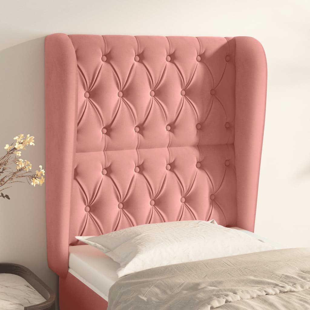 Hoofdbord met randen 83x23x118/128 cm fluweel roze is nu te koop bij PeponiXL, paradijselijk wonen!
