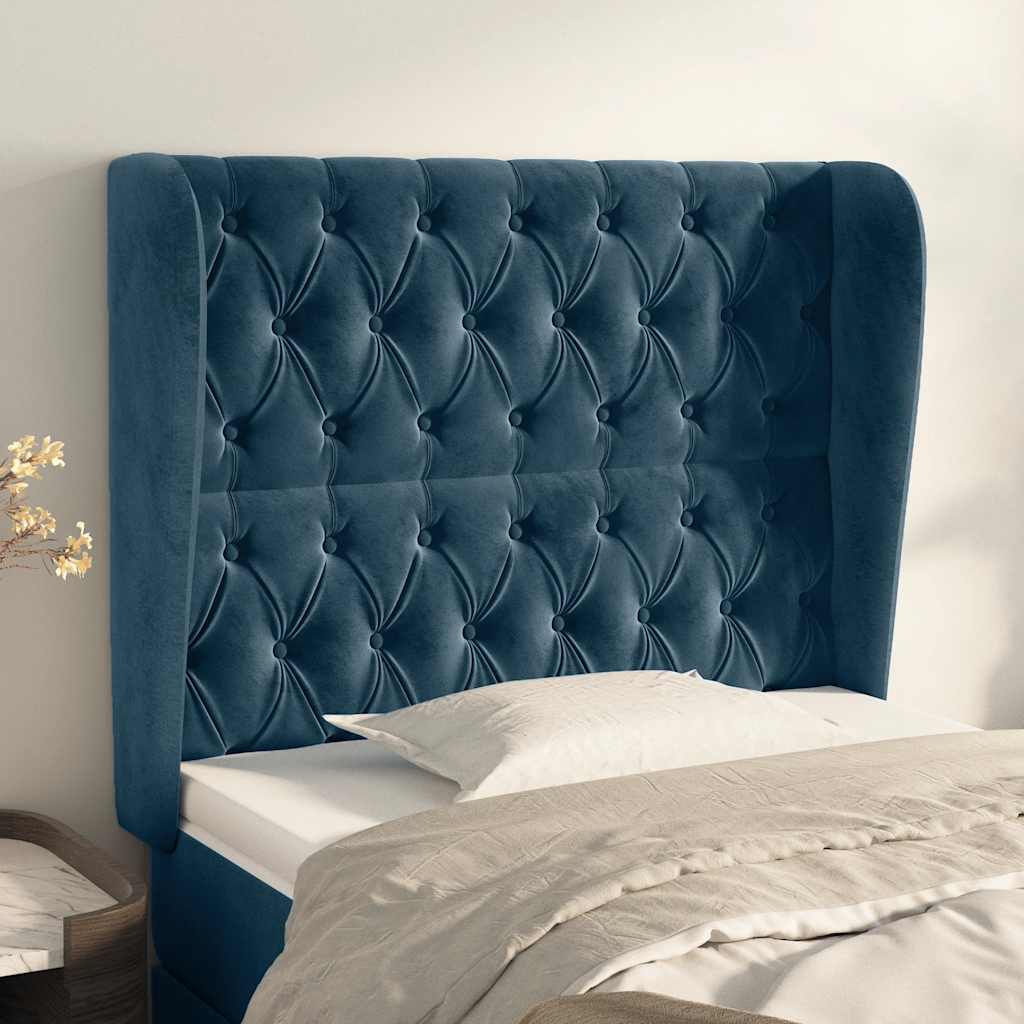 Hoofdbord met randen 93x23x118/128 cm fluweel donkerblauw is nu te koop bij PeponiXL, paradijselijk wonen!