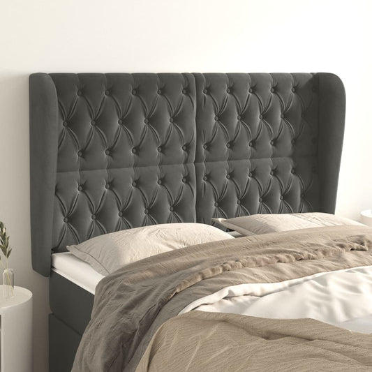 Hoofdbord met randen 147x23x118/128 cm fluweel donkergrijs is nu te koop bij PeponiXL, paradijselijk wonen!