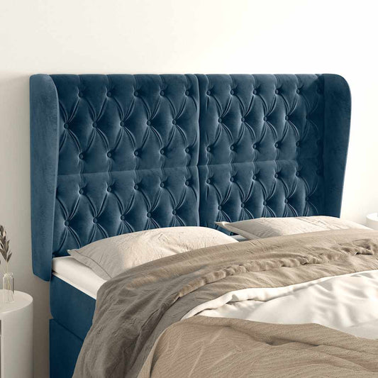 Hoofdbord met randen 147x23x118/128 cm fluweel donkerblauw is nu te koop bij PeponiXL, paradijselijk wonen!