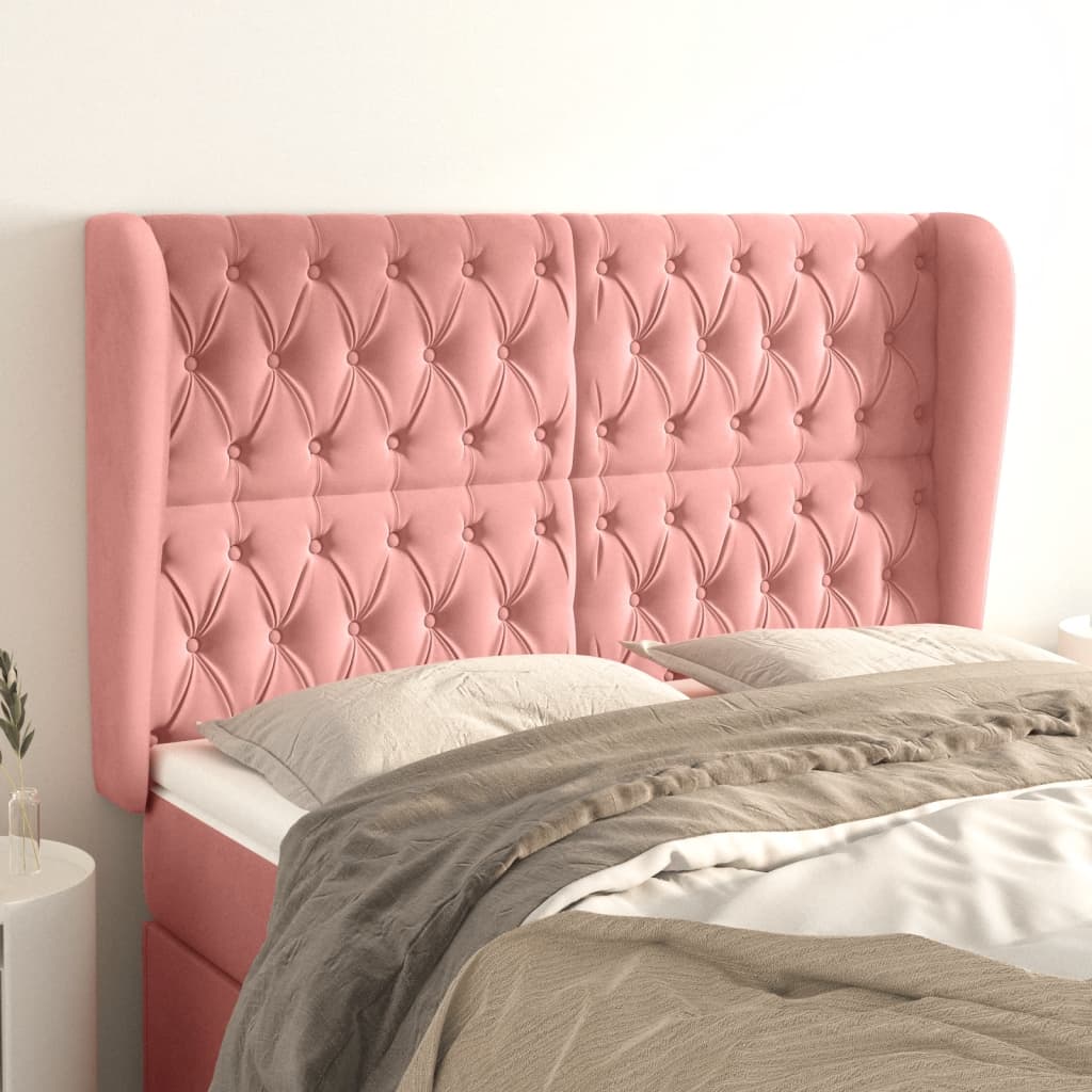 Hoofdbord met randen 147x23x118/128 cm fluweel roze is nu te koop bij PeponiXL, paradijselijk wonen!
