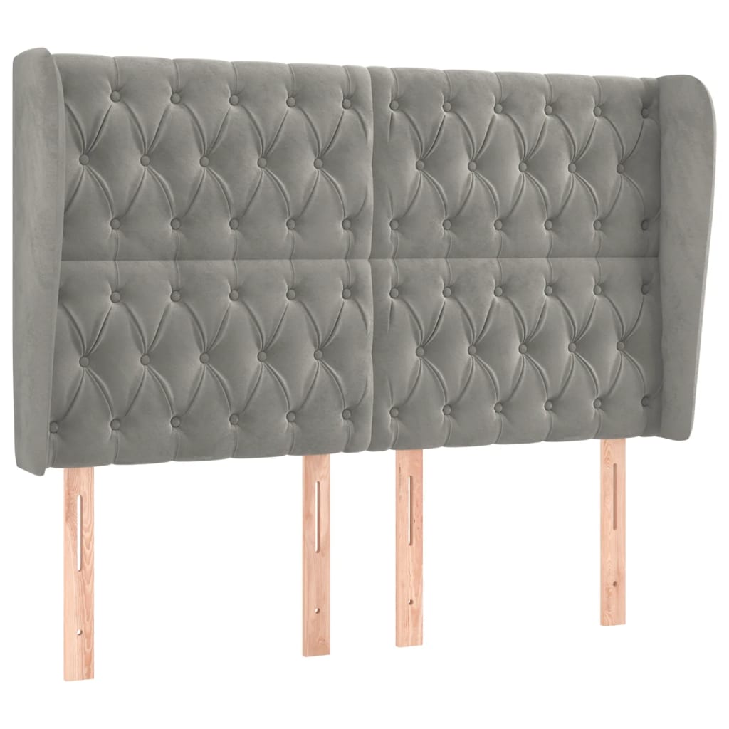 Hoofdbord met randen 163x23x118/128 cm fluweel lichtgrijs is nu te koop bij PeponiXL, paradijselijk wonen!