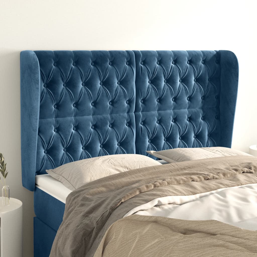 Hoofdbord met randen 163x23x118/128 cm fluweel donkerblauw is nu te koop bij PeponiXL, paradijselijk wonen!