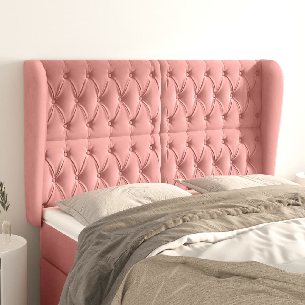 Hoofdbord met randen 163x23x118/128 cm fluweel roze is nu te koop bij PeponiXL, paradijselijk wonen!