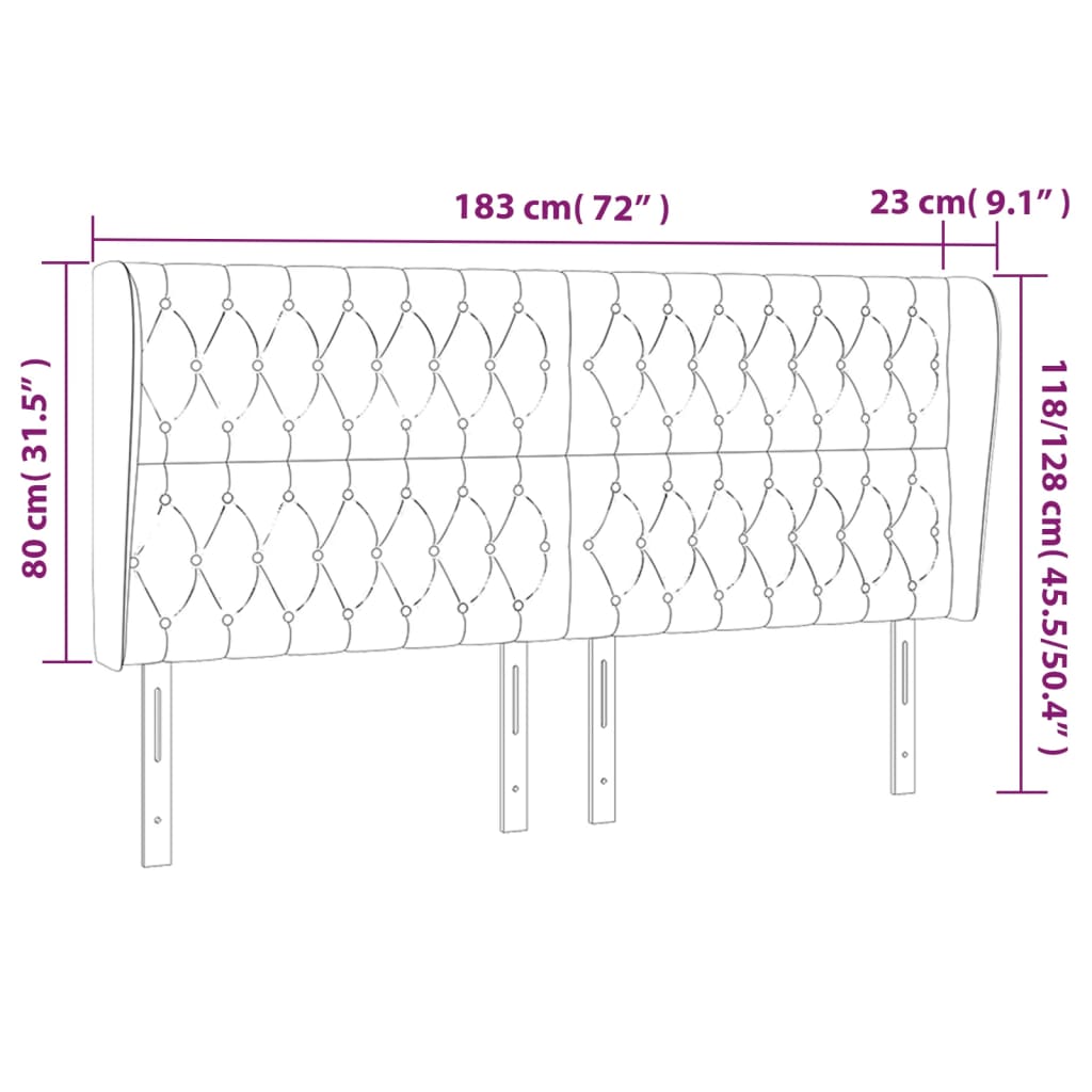 Hoofdbord met randen 183x23x118/128 cm fluweel lichtgrijs is nu te koop bij PeponiXL, paradijselijk wonen!
