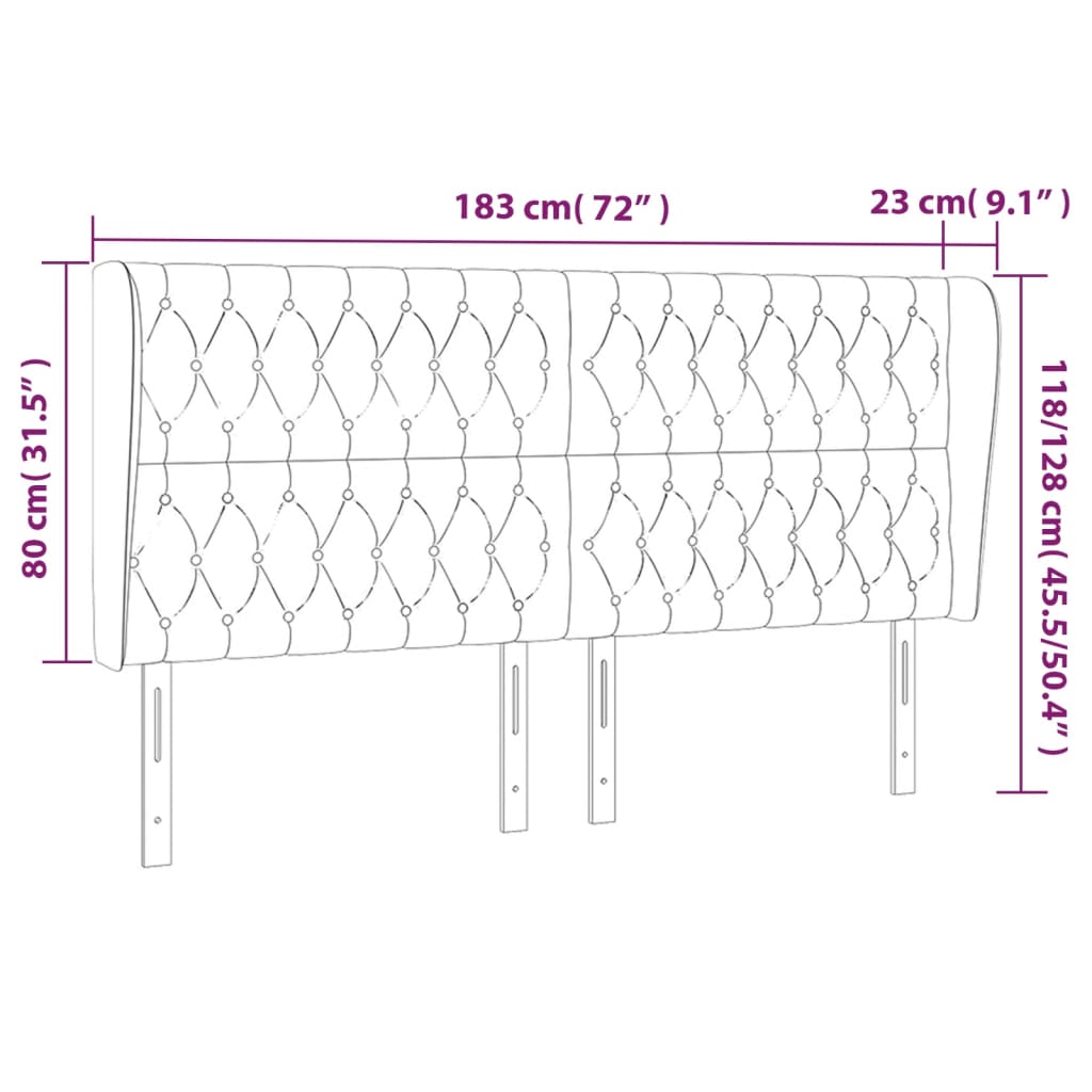 Hoofdbord met randen 183x23x118/128 cm fluweel donkergrijs is nu te koop bij PeponiXL, paradijselijk wonen!