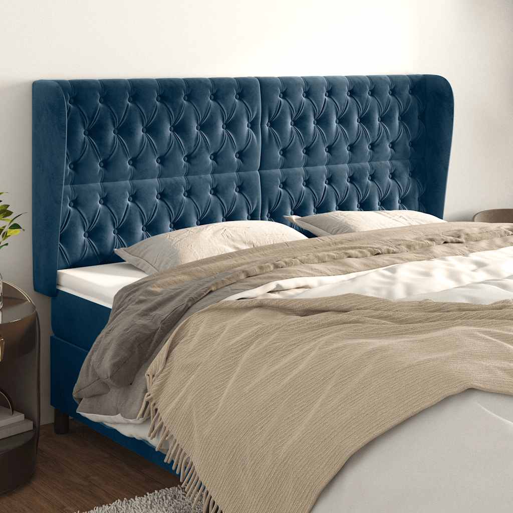 Hoofdbord met randen 183x23x118/128 cm fluweel donkerblauw is nu te koop bij PeponiXL, paradijselijk wonen!