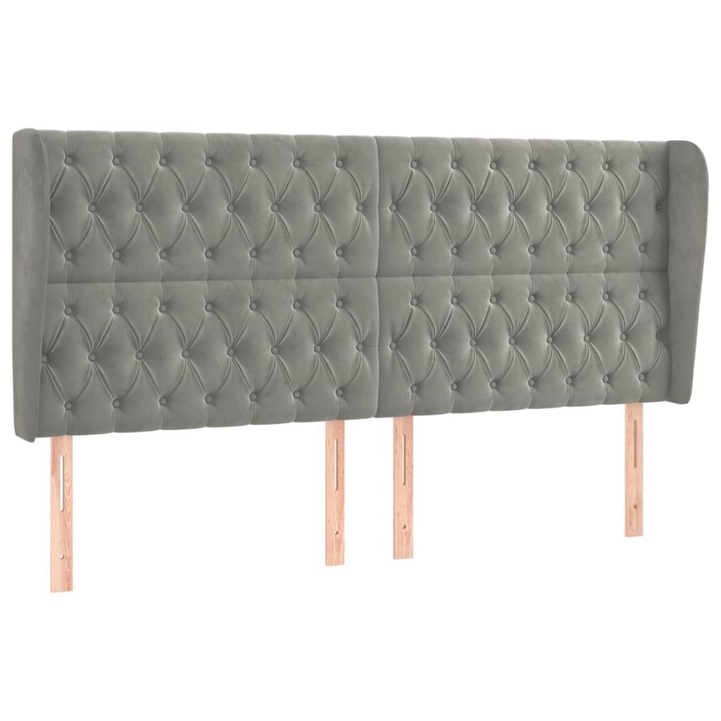 Hoofdbord met randen 203x23x118/128 cm fluweel lichtgrijs is nu te koop bij PeponiXL, paradijselijk wonen!
