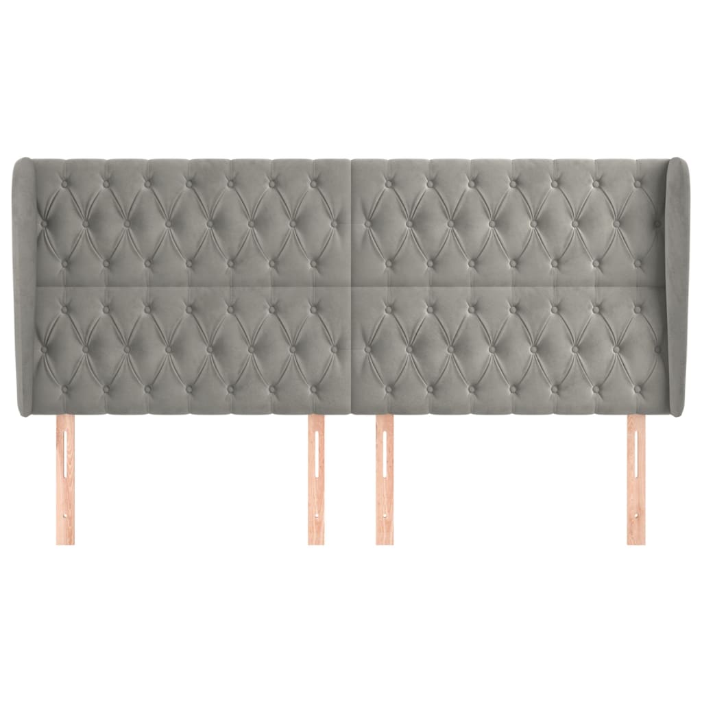 Hoofdbord met randen 203x23x118/128 cm fluweel lichtgrijs is nu te koop bij PeponiXL, paradijselijk wonen!