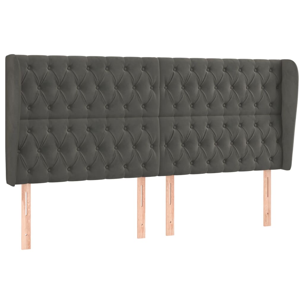 Hoofdbord met randen 203x23x118/128 cm fluweel donkergrijs is nu te koop bij PeponiXL, paradijselijk wonen!