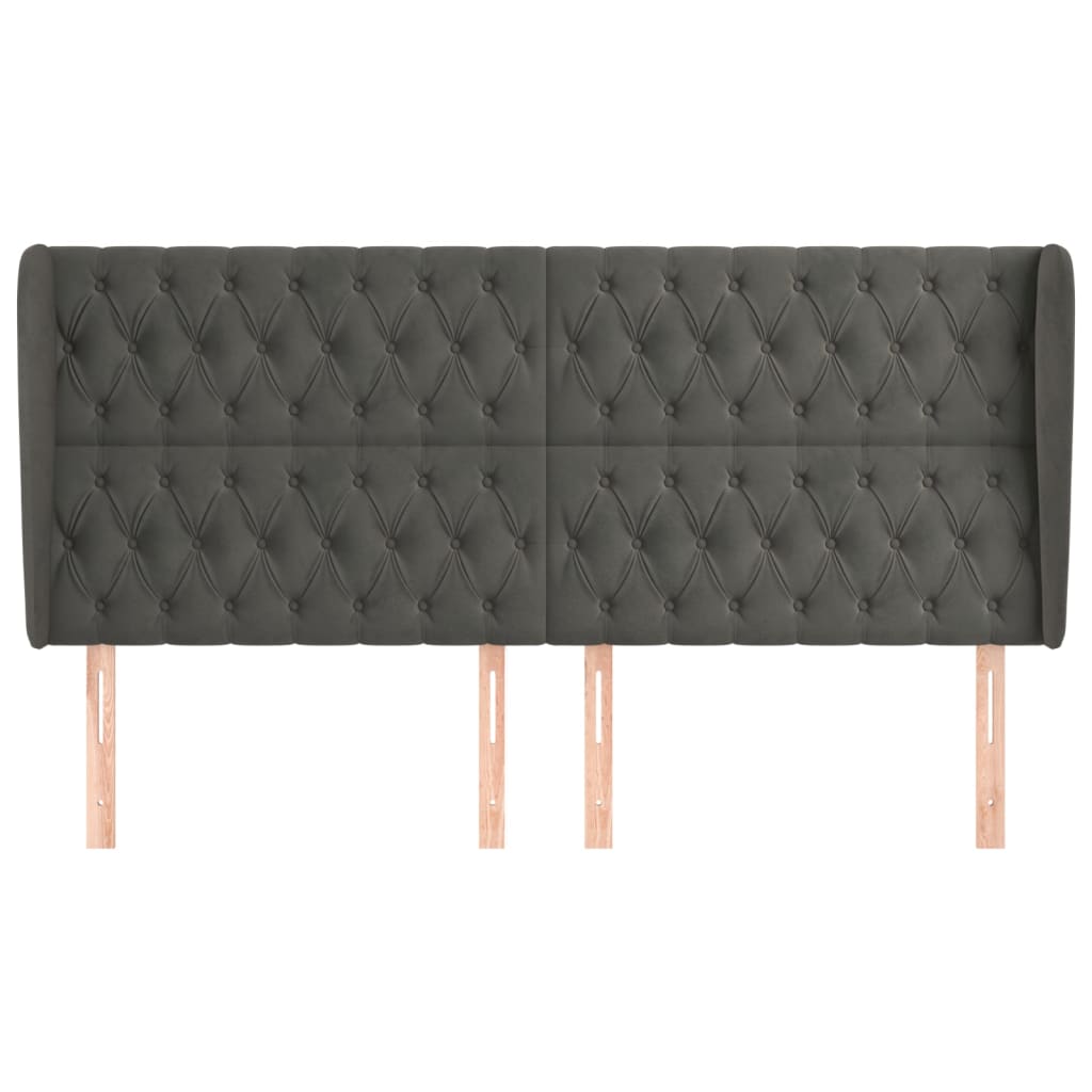 Hoofdbord met randen 203x23x118/128 cm fluweel donkergrijs is nu te koop bij PeponiXL, paradijselijk wonen!