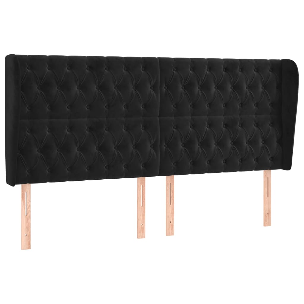 Hoofdbord met randen 203x23x118/128 cm fluweel zwart is nu te koop bij PeponiXL, paradijselijk wonen!