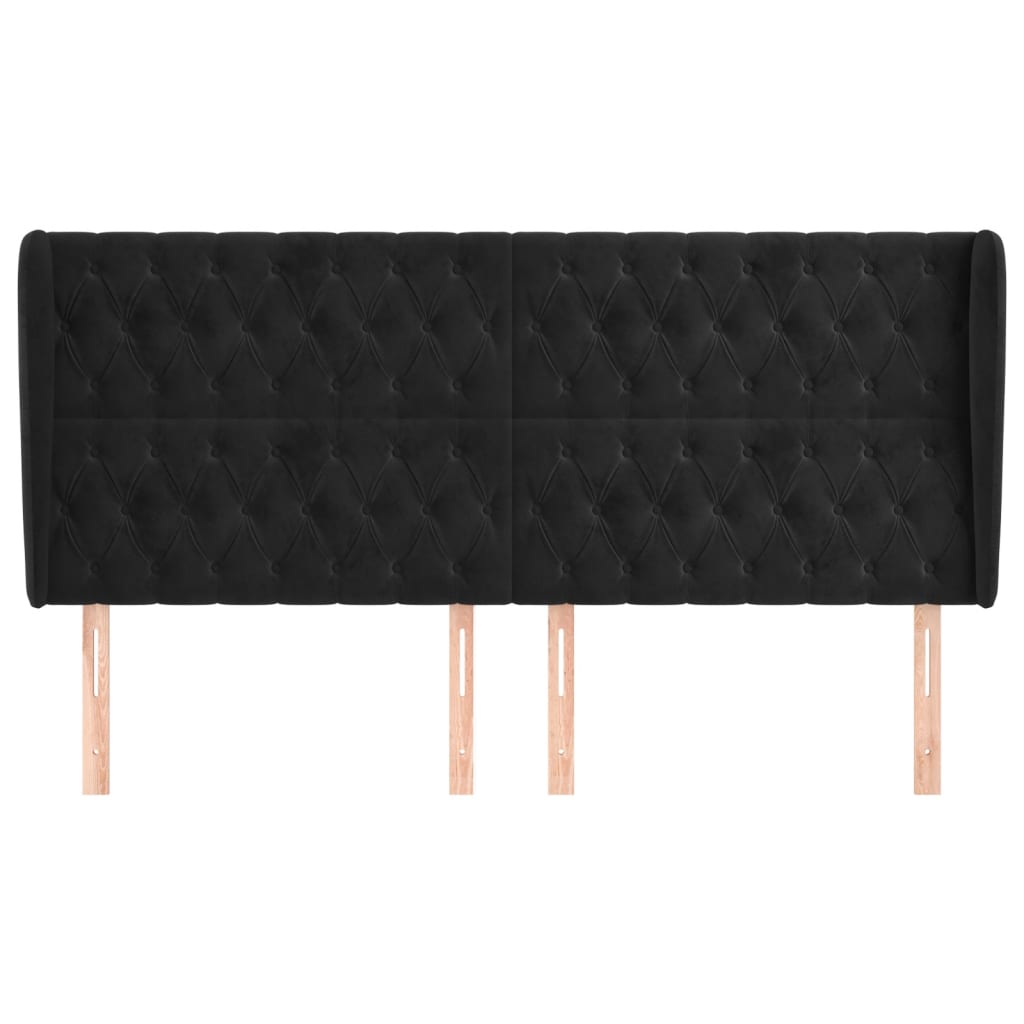 Hoofdbord met randen 203x23x118/128 cm fluweel zwart is nu te koop bij PeponiXL, paradijselijk wonen!