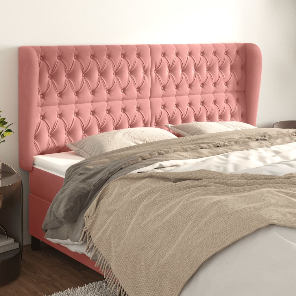 Hoofdbord met randen 203x23x118/128 cm fluweel roze is nu te koop bij PeponiXL, paradijselijk wonen!