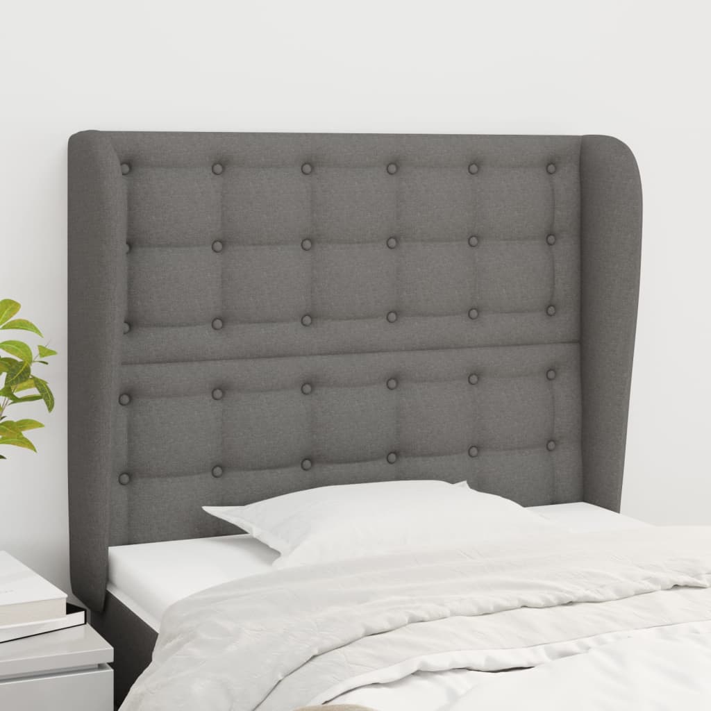 Hoofdbord met randen 93x23x118/128 cm stof donkergrijs is nu te koop bij PeponiXL, paradijselijk wonen!