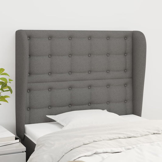 Hoofdbord met randen 93x23x118/128 cm stof donkergrijs is nu te koop bij PeponiXL, paradijselijk wonen!