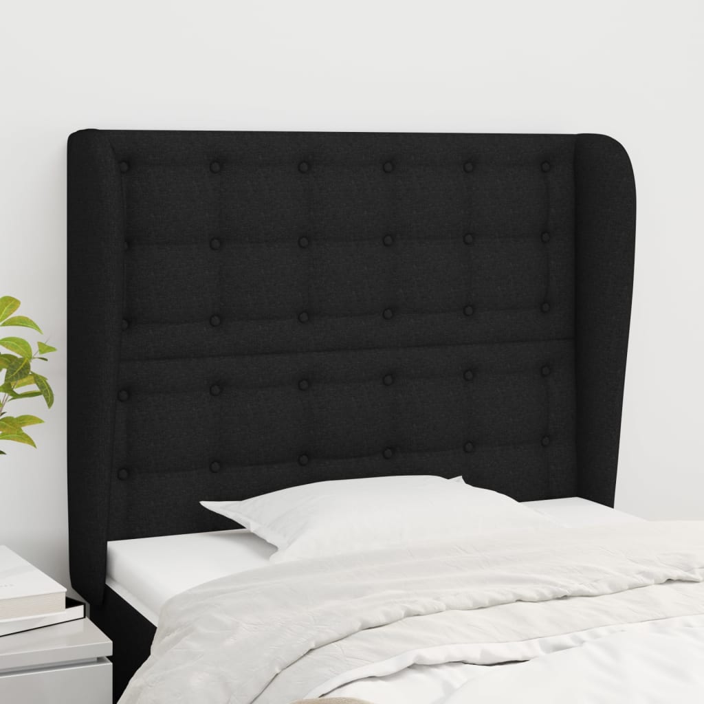 Hoofdbord met randen 93x23x118/128 cm stof zwart is nu te koop bij PeponiXL, paradijselijk wonen!