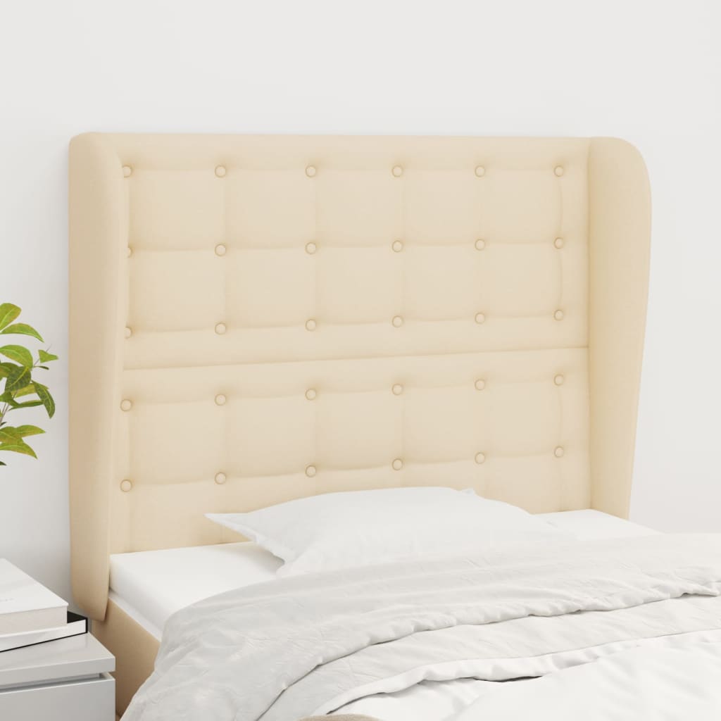 Hoofdbord met randen 93x23x118/128 cm stof crèmekleurig is nu te koop bij PeponiXL, paradijselijk wonen!