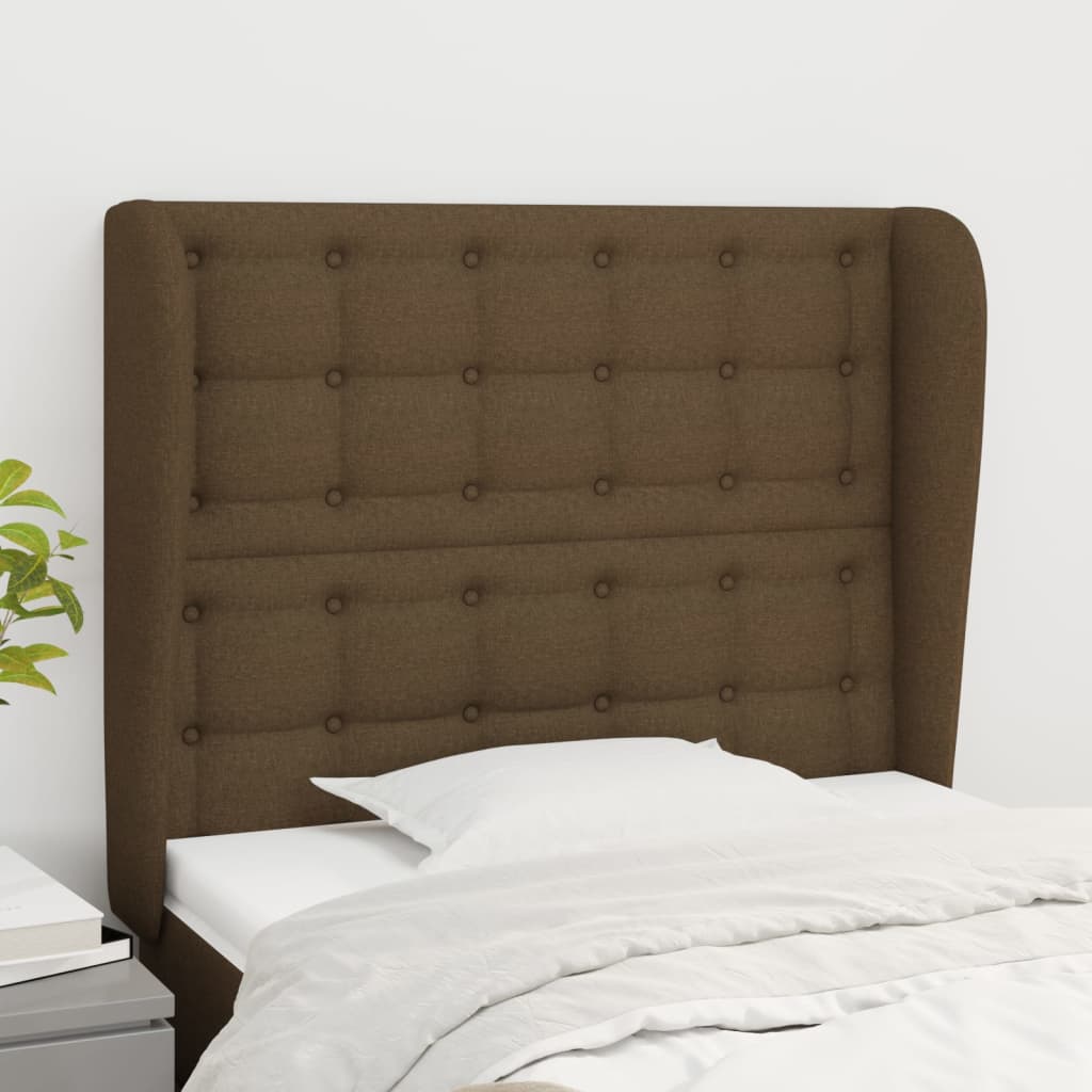 Hoofdbord met randen 103x23x118/128 cm stof donkerbruin is nu te koop bij PeponiXL, paradijselijk wonen!