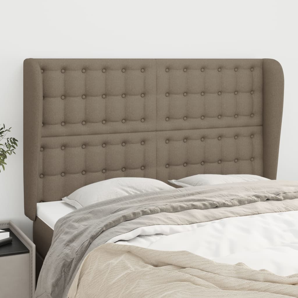 Hoofdbord met randen 147x23x118/128 cm stof taupe is nu te koop bij PeponiXL, paradijselijk wonen!