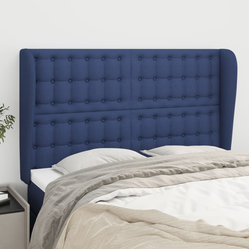 Hoofdbord met randen 147x23x118/128 cm stof blauw is nu te koop bij PeponiXL, paradijselijk wonen!