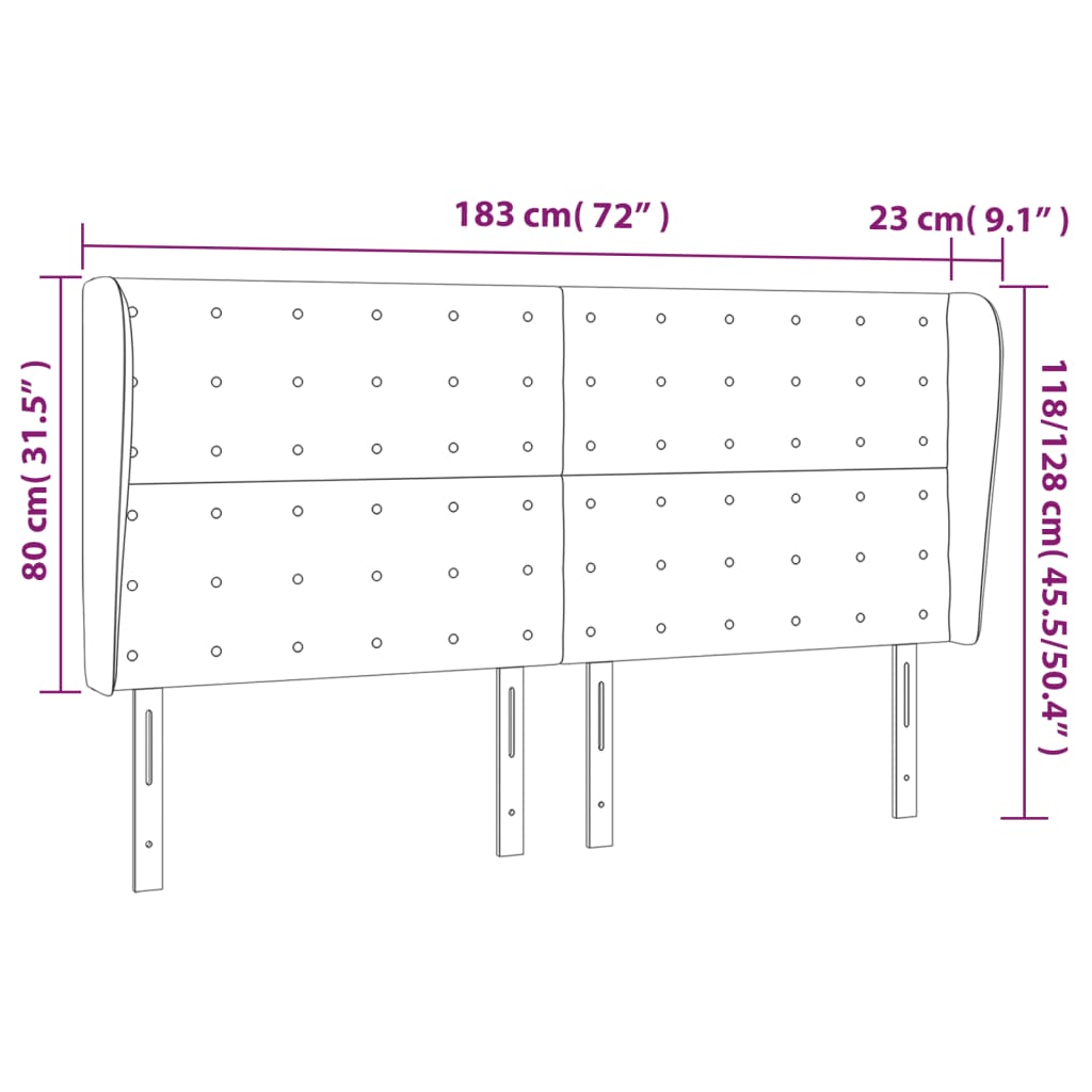 Hoofdbord met randen 183x23x118/128 cm stof crèmekleurig is nu te koop bij PeponiXL, paradijselijk wonen!