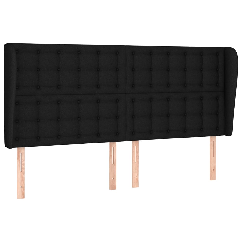 Hoofdbord met randen 203x23x118/128 cm stof zwart is nu te koop bij PeponiXL, paradijselijk wonen!
