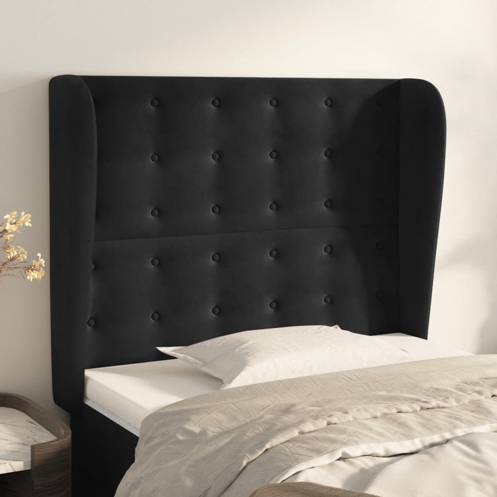Hoofdbord met randen 83x23x118/128 cm fluweel zwart is nu te koop bij PeponiXL, paradijselijk wonen!