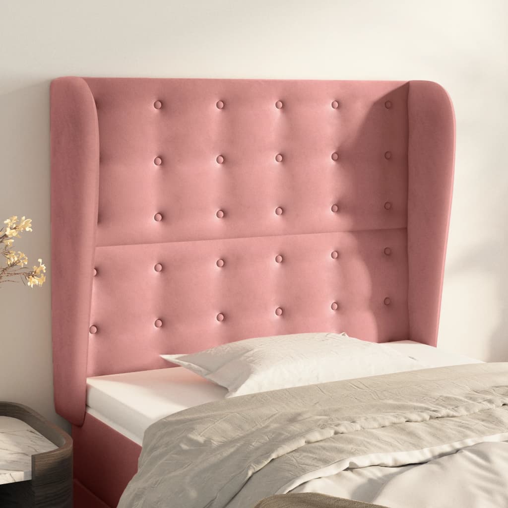 Hoofdbord met randen 93x23x118/128 cm fluweel roze is nu te koop bij PeponiXL, paradijselijk wonen!