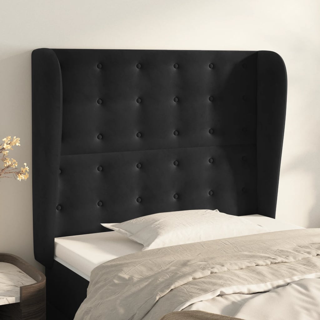 Hoofdbord met randen 103x23x118/128 cm fluweel zwart is nu te koop bij PeponiXL, paradijselijk wonen!