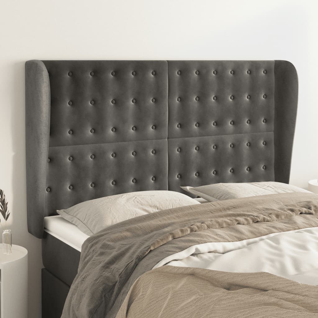 Hoofdbord met randen 147x23x118/128 cm fluweel donkergrijs is nu te koop bij PeponiXL, paradijselijk wonen!