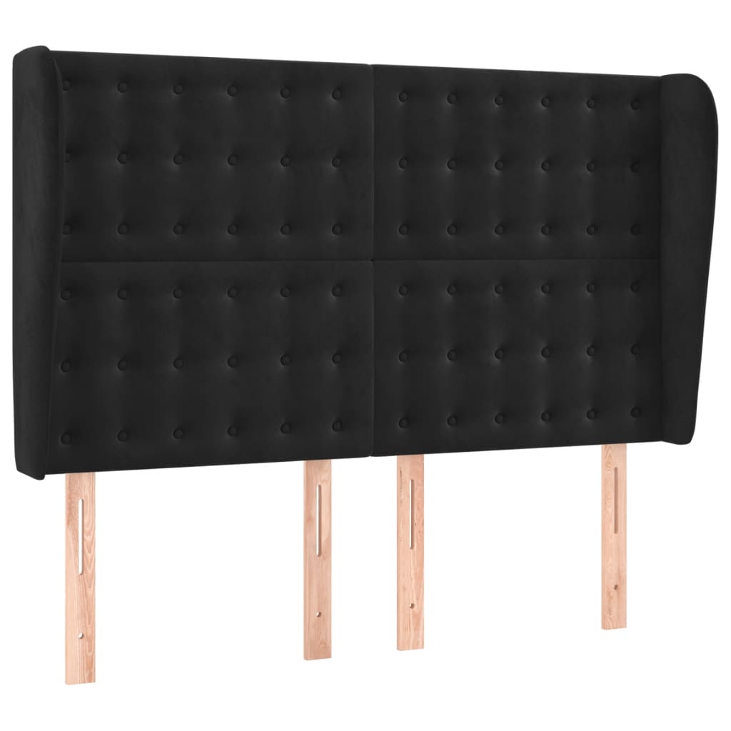 Hoofdbord met randen 147x23x118/128 cm fluweel zwart is nu te koop bij PeponiXL, paradijselijk wonen!