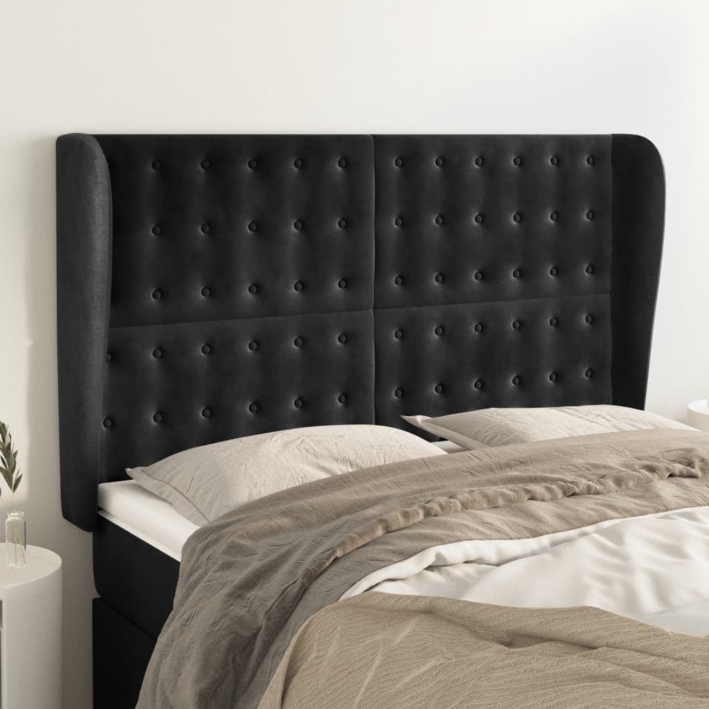 Hoofdbord met randen 147x23x118/128 cm fluweel zwart is nu te koop bij PeponiXL, paradijselijk wonen!