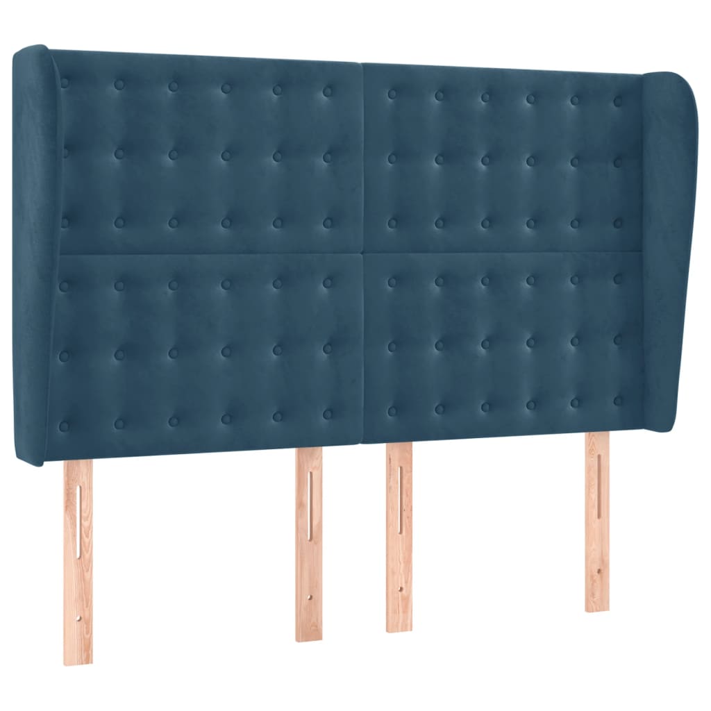 Hoofdbord met randen 147x23x118/128 cm fluweel donkerblauw is nu te koop bij PeponiXL, paradijselijk wonen!