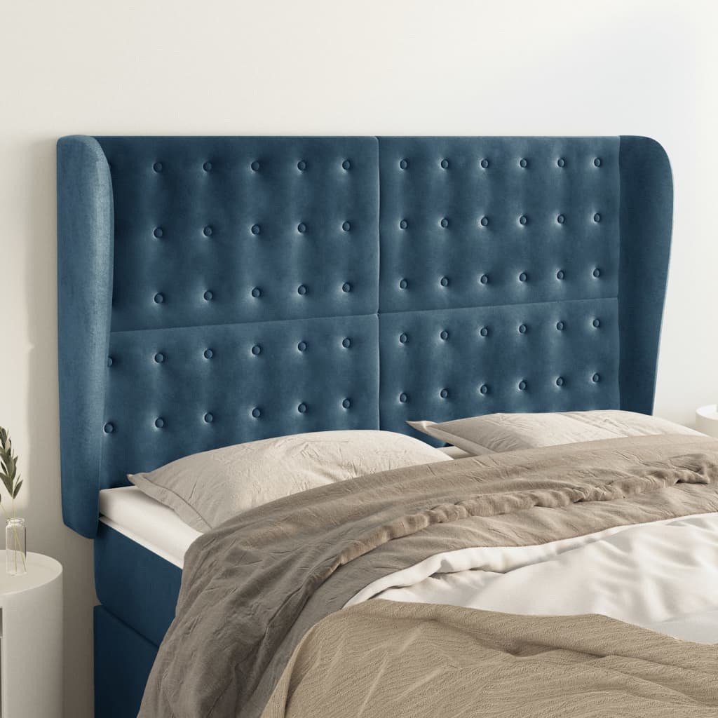 Hoofdbord met randen 147x23x118/128 cm fluweel donkerblauw is nu te koop bij PeponiXL, paradijselijk wonen!