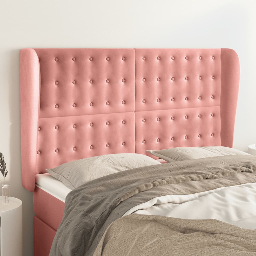 Hoofdbord met randen 147x23x118/128 cm fluweel roze is nu te koop bij PeponiXL, paradijselijk wonen!