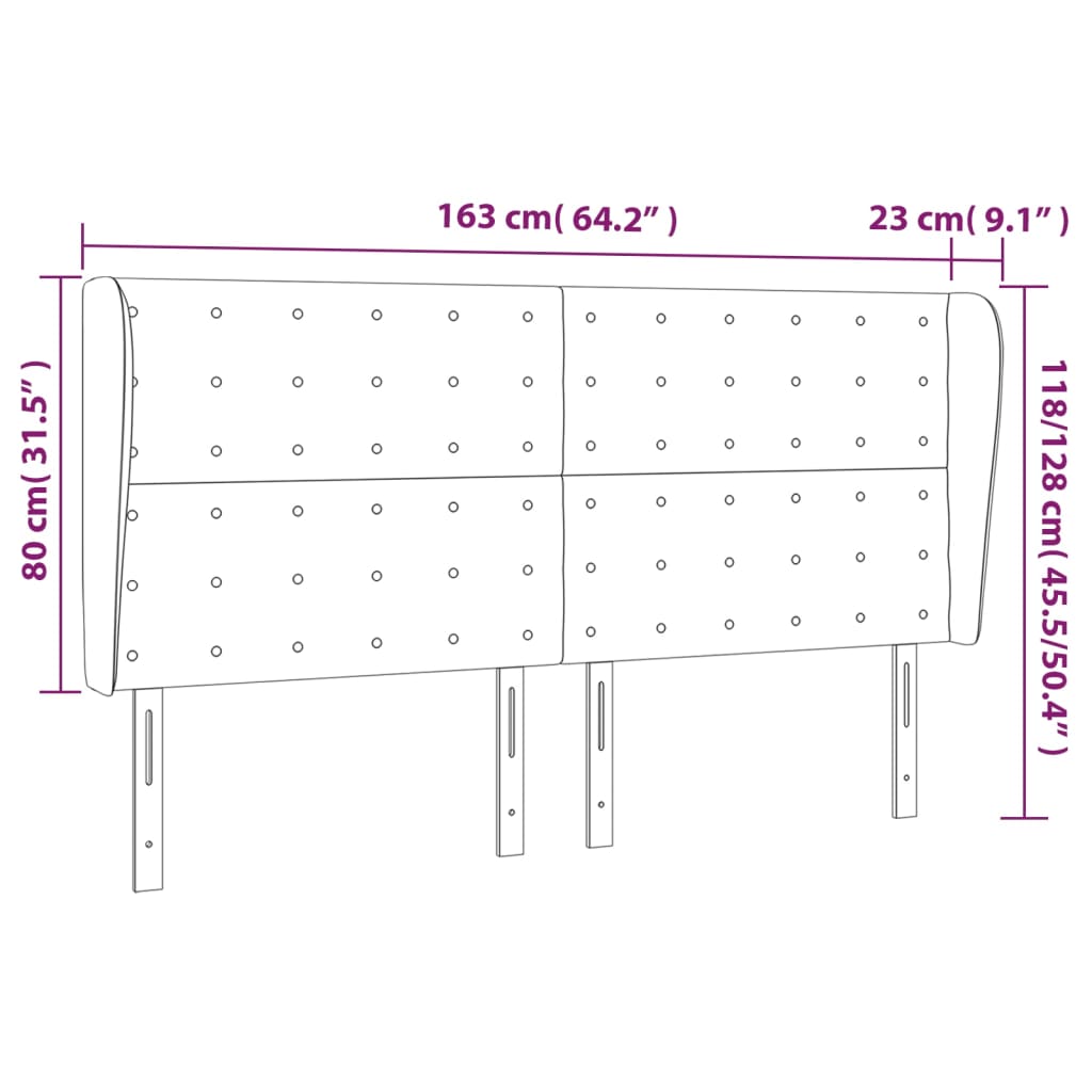 Hoofdbord met randen 163x23x118/128 cm fluweel lichtgrijs is nu te koop bij PeponiXL, paradijselijk wonen!