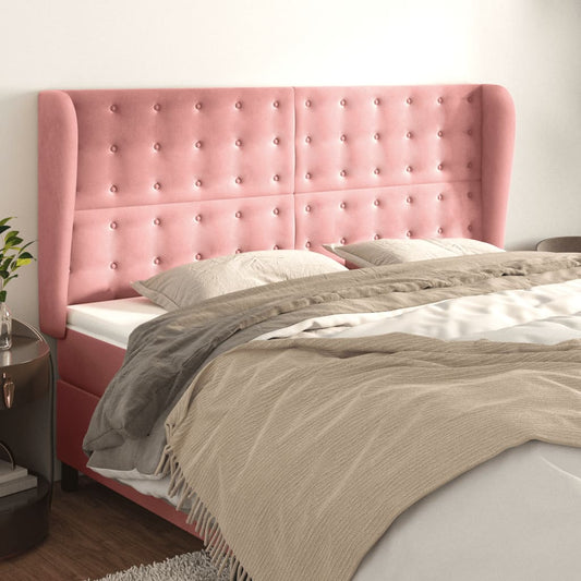Hoofdbord met randen 163x23x118/128 cm fluweel roze is nu te koop bij PeponiXL, paradijselijk wonen!