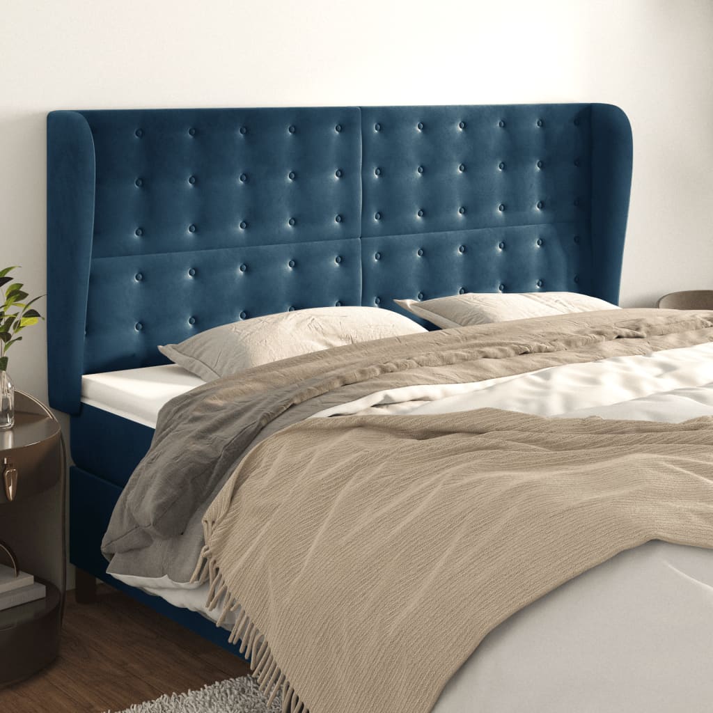 Hoofdbord met randen 183x23x118/128 cm fluweel donkerblauw is nu te koop bij PeponiXL, paradijselijk wonen!