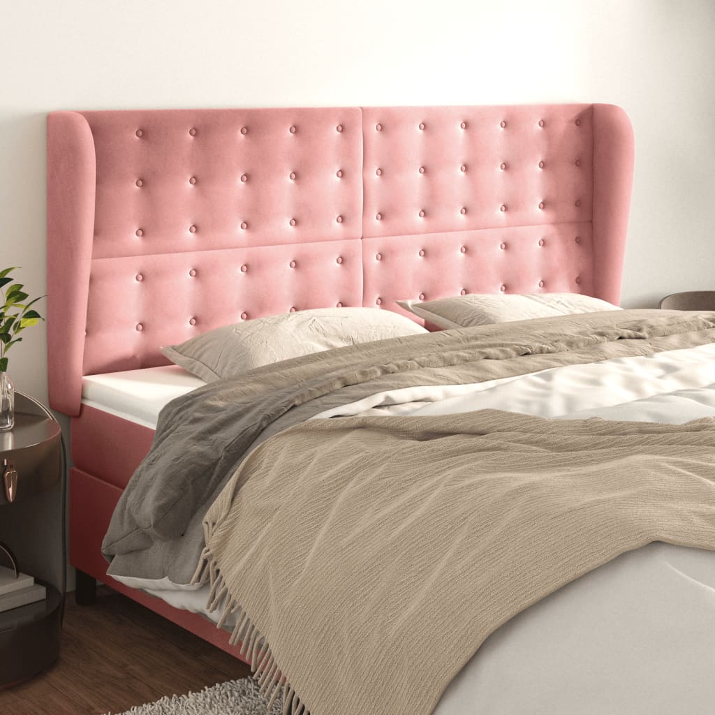 Hoofdbord met randen 183x23x118/128 cm fluweel roze is nu te koop bij PeponiXL, paradijselijk wonen!