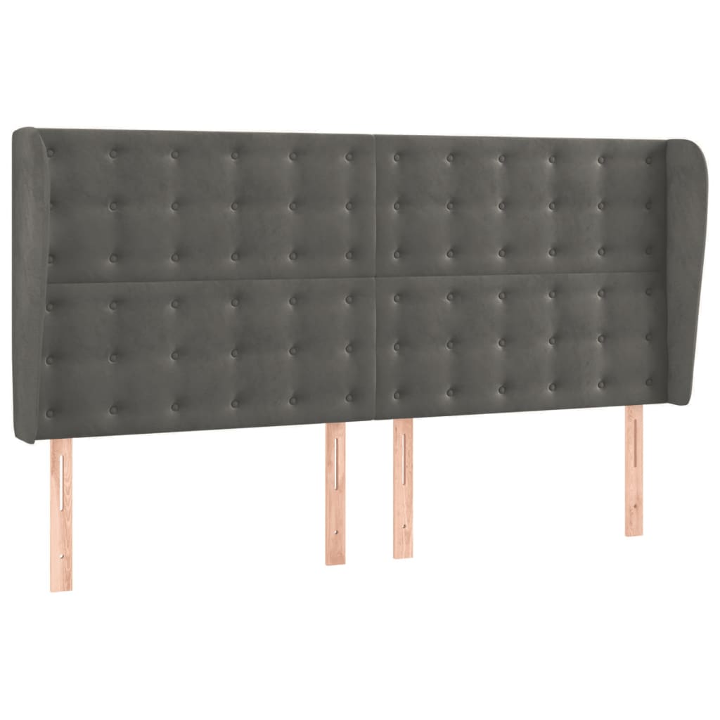 Hoofdbord met randen 203x23x118/128 cm fluweel donkergrijs is nu te koop bij PeponiXL, paradijselijk wonen!