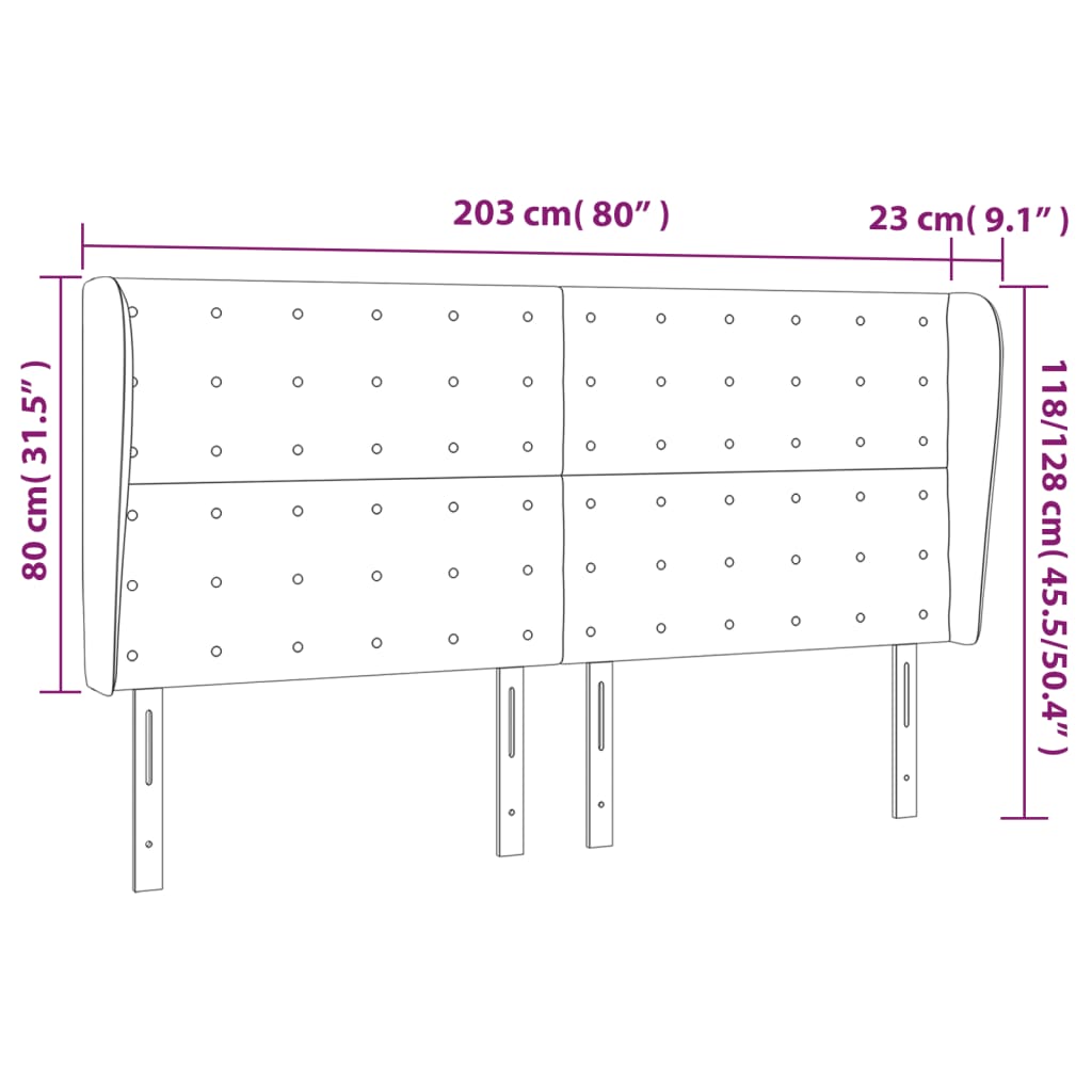 Hoofdbord met randen 203x23x118/128 cm fluweel zwart is nu te koop bij PeponiXL, paradijselijk wonen!