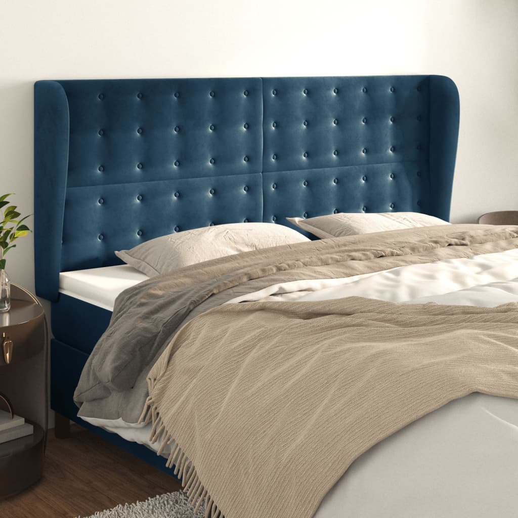 Hoofdbord met randen 203x23x118/128 cm fluweel donkerblauw is nu te koop bij PeponiXL, paradijselijk wonen!